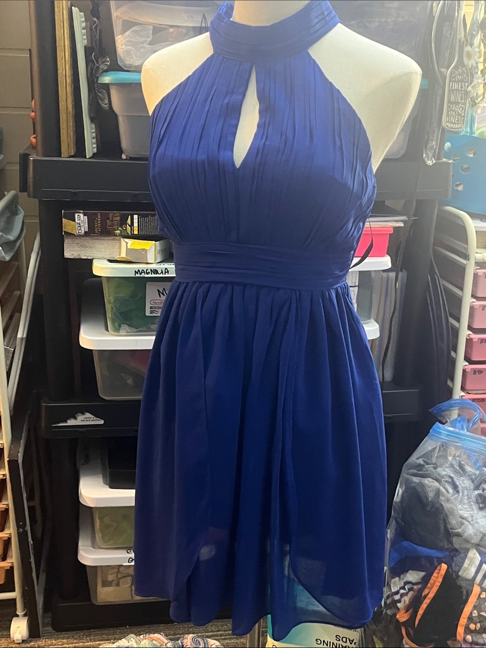 BNWT Small Minuet Petite Royal Blue Halter Midi Dress formal dress prom D1